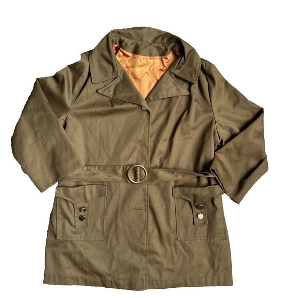 Vtg Trench Coat Womens S Military Overcoat‎ 70s Groovy Grunge Belted Hippie - Picture 1 of 7
